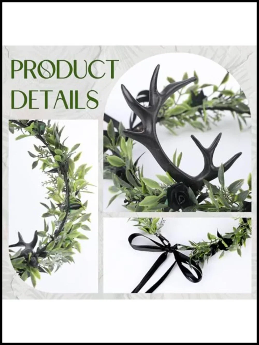 Handmade Fairy Antler Crown Headpiece with Adjustable Ribbon